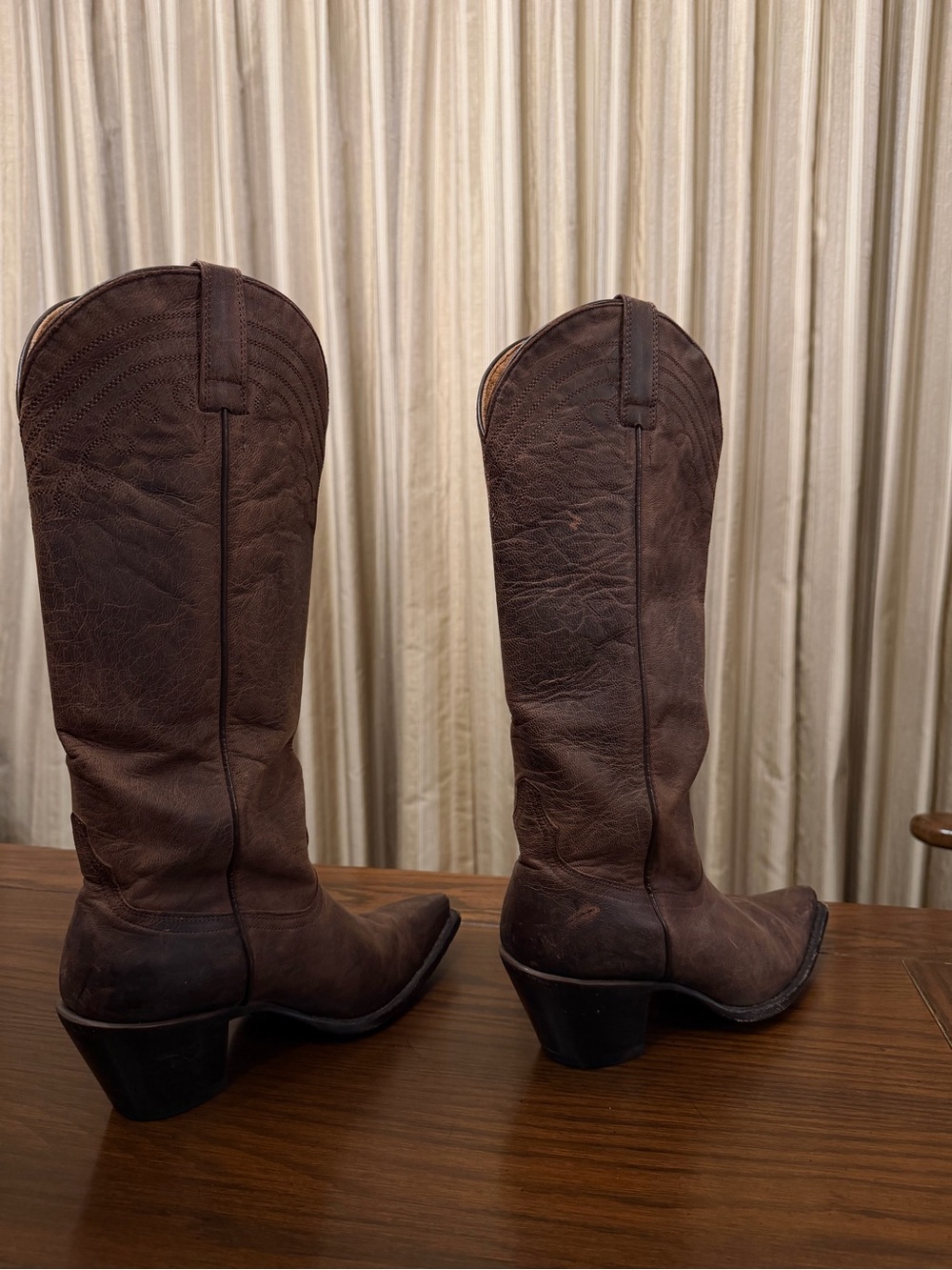 Shyanne Dark Brown Distressed Leather Cowboy Knee Boots - Picture 4 of 6